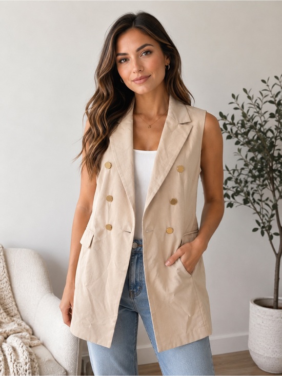 Joie Jackets & Blazers - Sleeveless Double-Breasted Blazer Vest - Beige